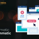 GeoSpot Media graphic illustrating problematic programmatic advertising risks like ad blockers, skip ads, popups, and low‑quality traffic